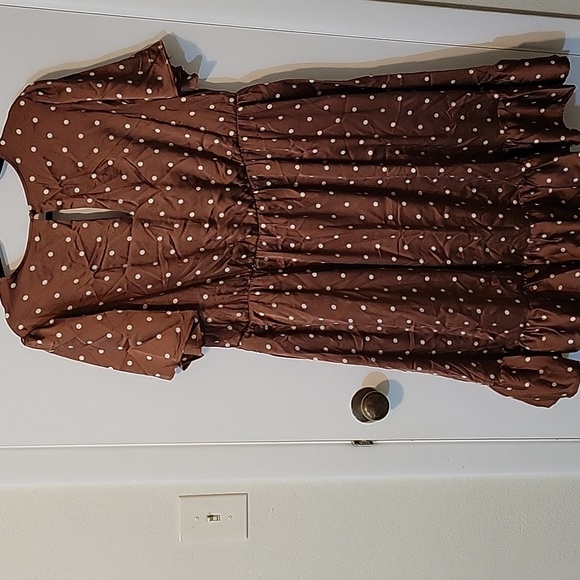 Torrid Brown Polka Dot Mini Faux Wrap Dress - Picture 6 of 16